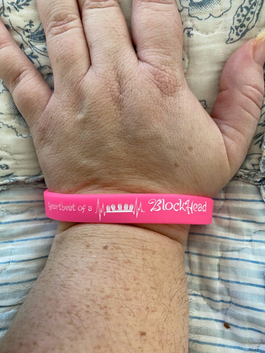 Heartbeat Of A Blockhead Wristbands (Pink Colour &amp; White Text)