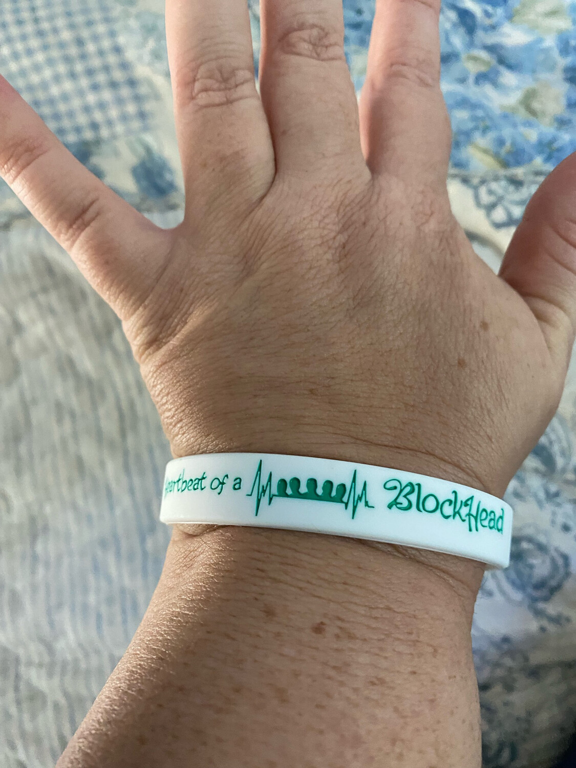 Heartbeat of a Blockhead Wristbands in White Colour &amp; Green Text 