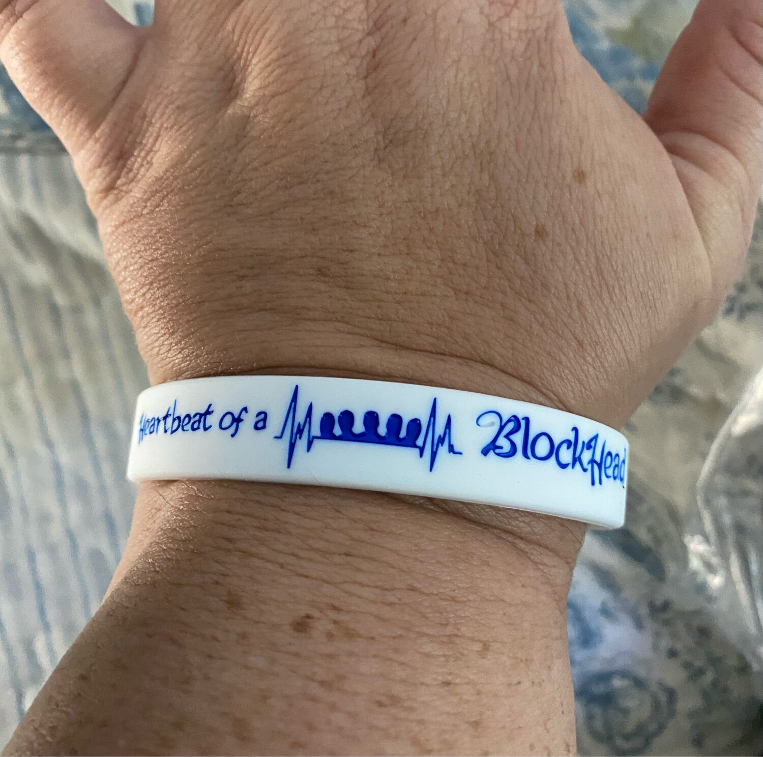 Heartbeat of a Blockhead Wristbands White Colour &amp; Blue Text 