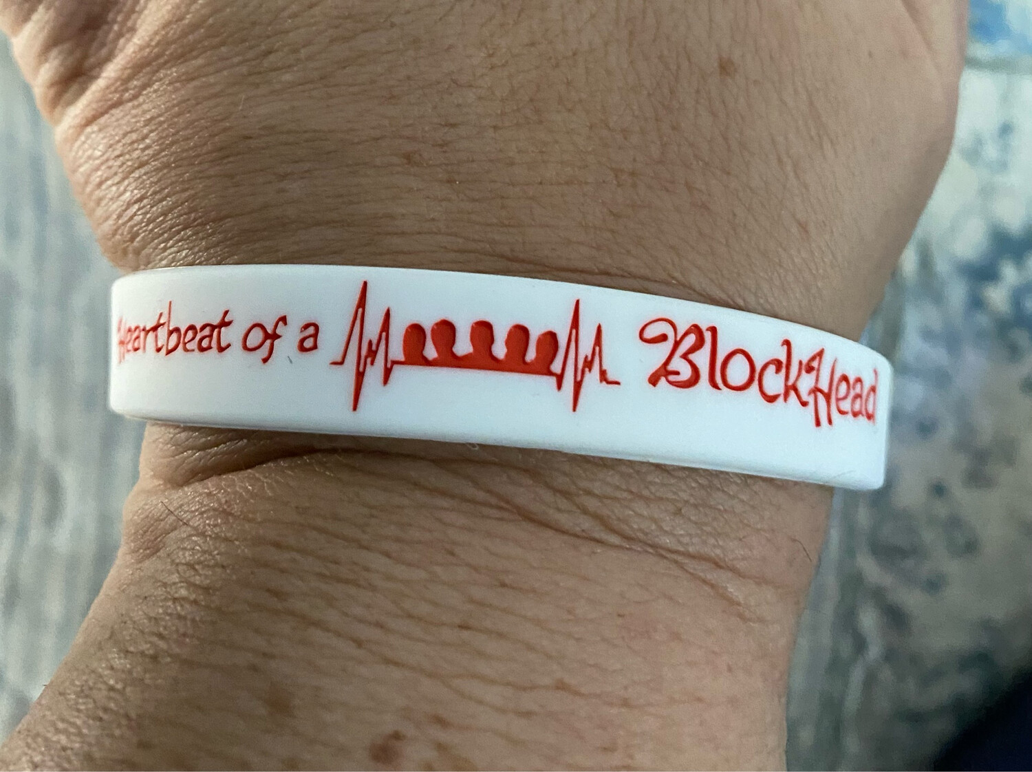 Heartbeat of a Blockhead Wristbands White Colour &amp; Red Text 