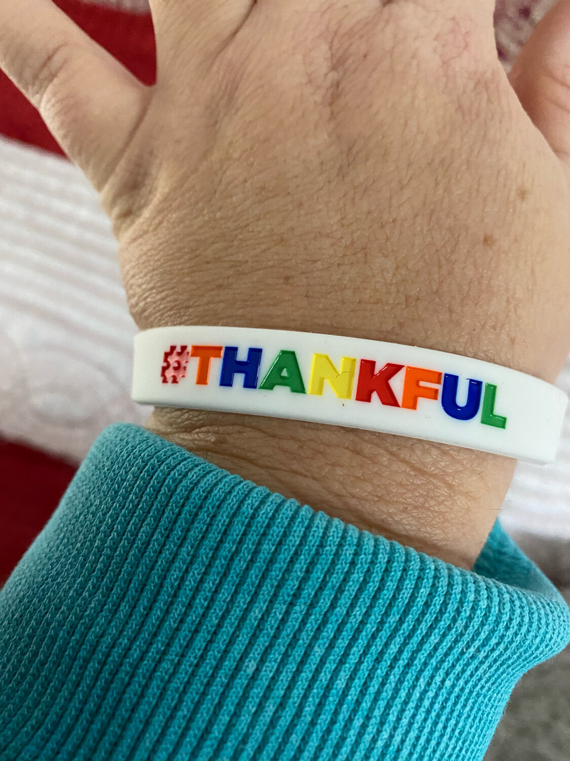 #THANKFUL Wristbands White Colour &amp; Red,Orange,Blue,Green &amp; Yellow Text