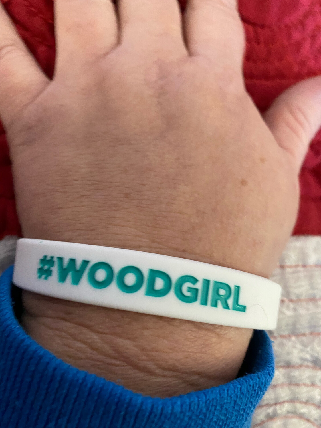 #WOODGIRL Wristbands White Colour &amp; Green Text