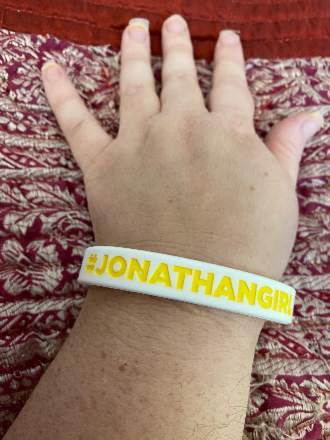 #JONATHANGIRL Wristbands White Colour &amp; Yellow Text