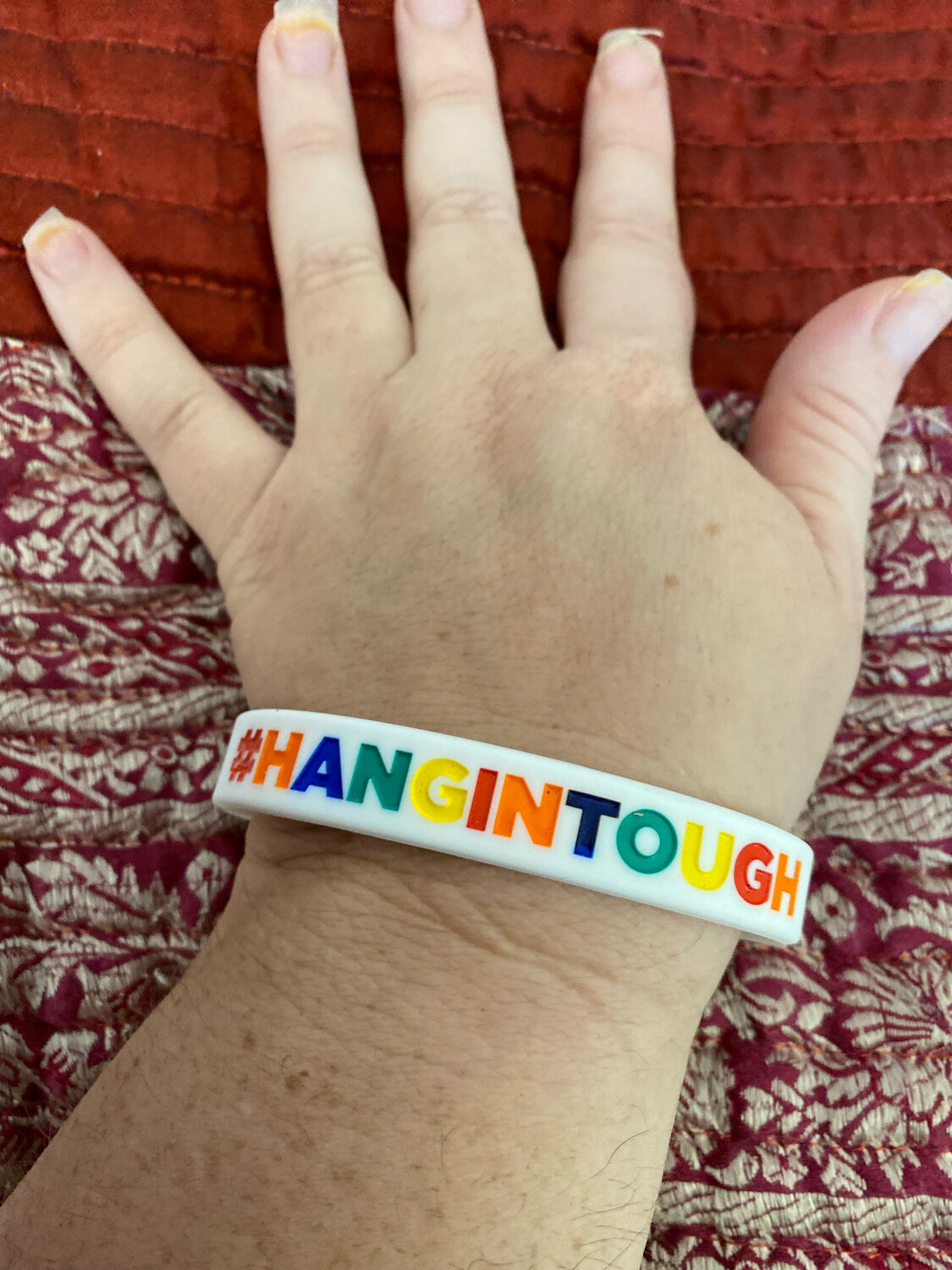  #HANGINTOUGH Wristbands White Colour &amp; Red,Orange,Blue,Green &amp; Yellow Text