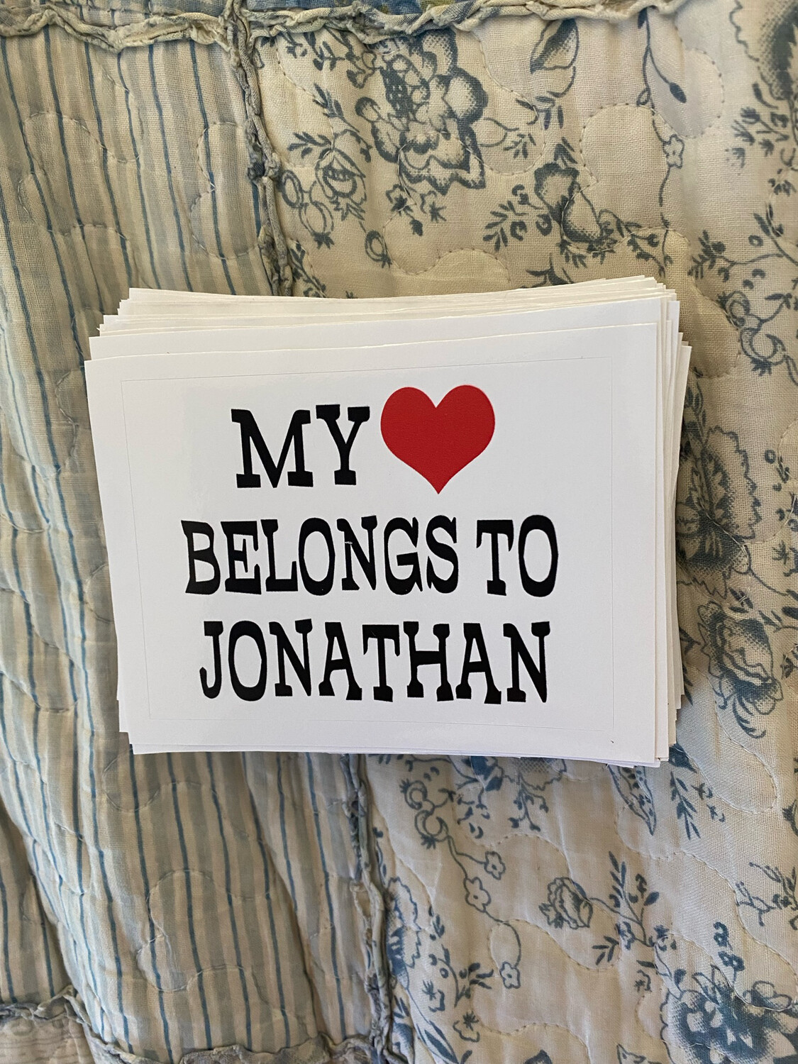 MY ❤️ BELONGS TO JONATHAN Bumper Stickers