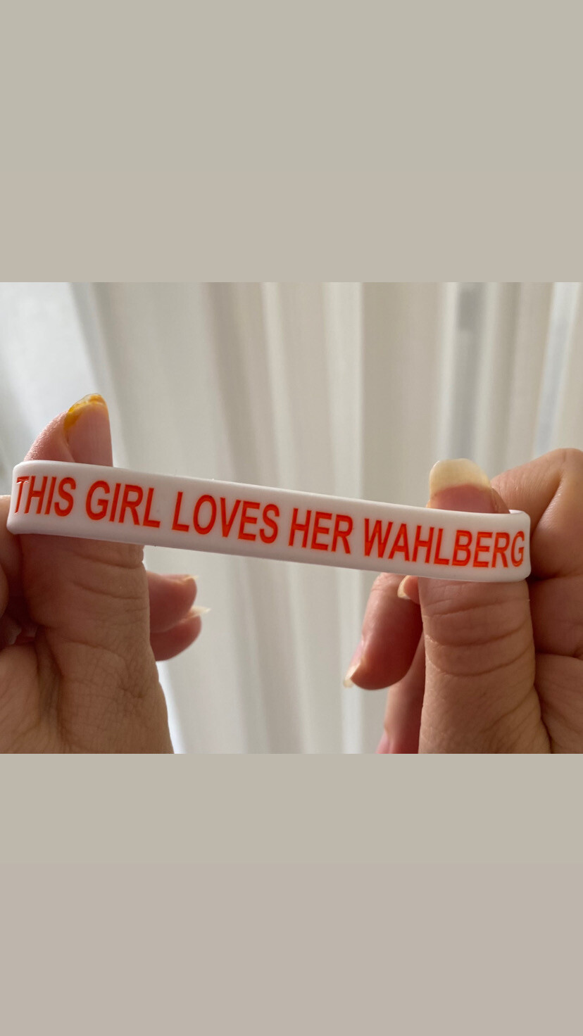 THIS GIRL LOVES HER WAHLBERG Wristbands White Colour Orange Text