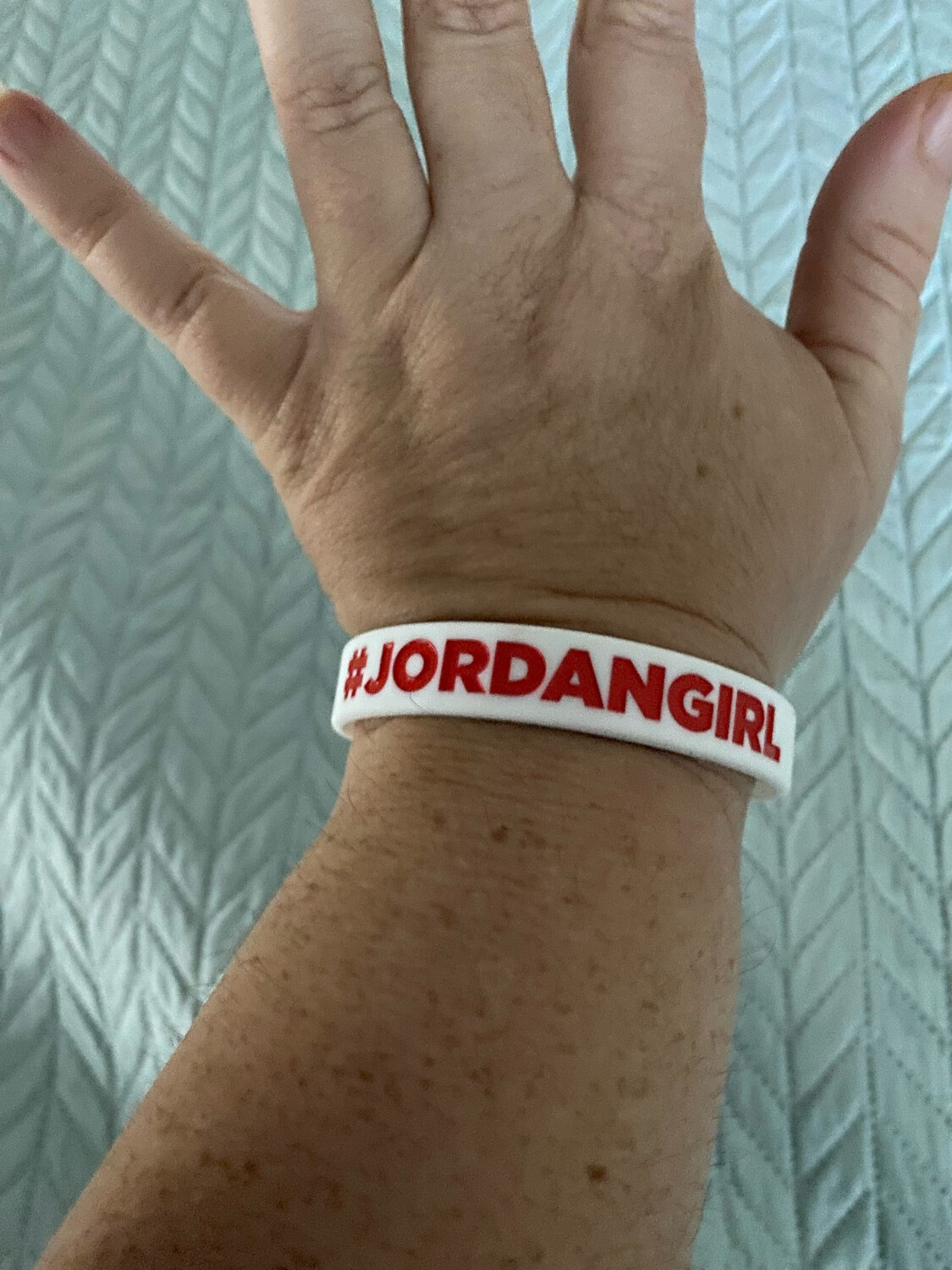 #JORDANGIRL Wristbands White Colour &amp; Red Text