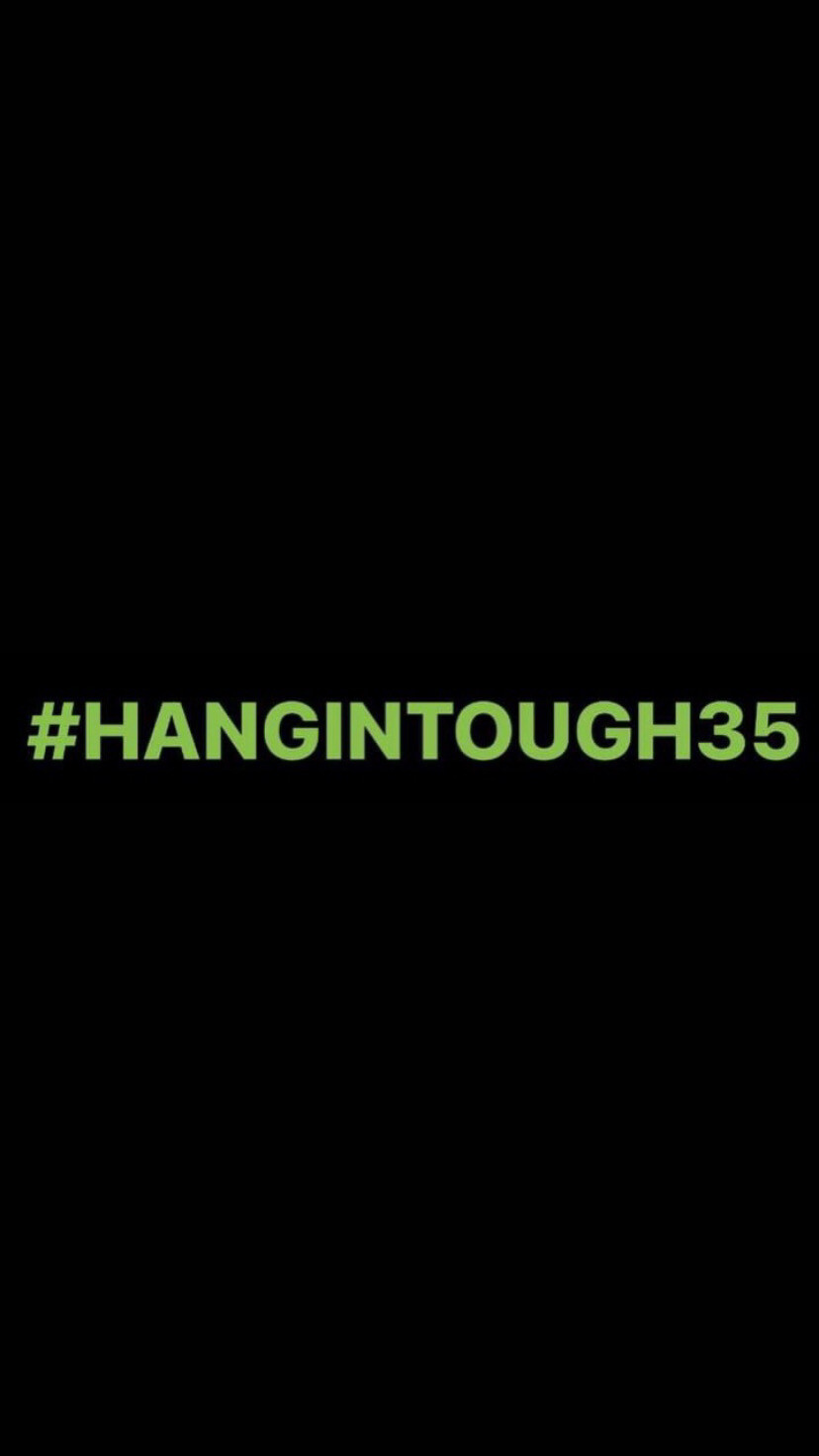 Pre-Order #HANGINTOUGH35 Wristbands (Green Text)