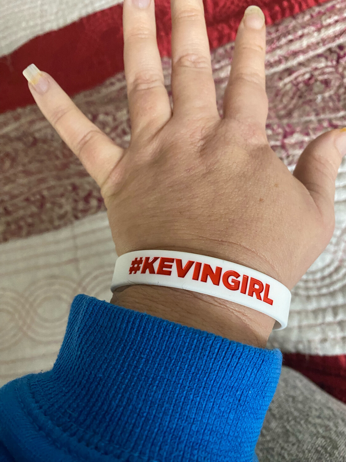 #KEVINGIRL Wristbands White Colour &amp; Red Text