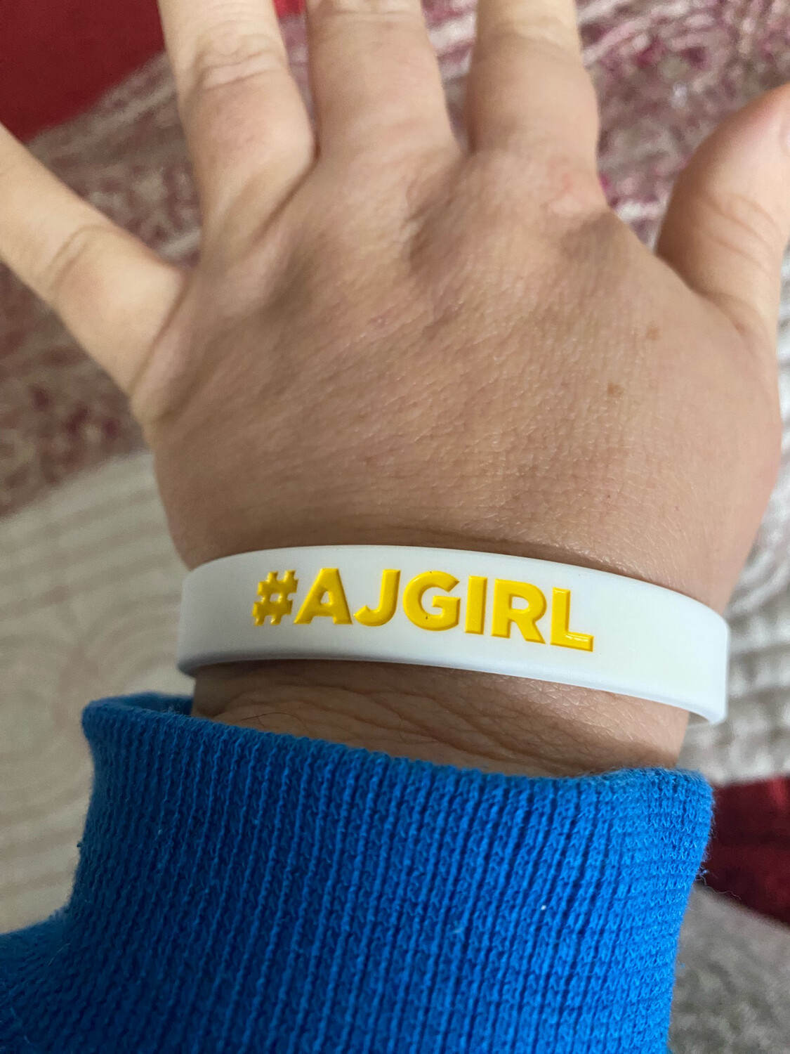 #AJGIRL Wristbands White Colour &amp; Yellow Text
