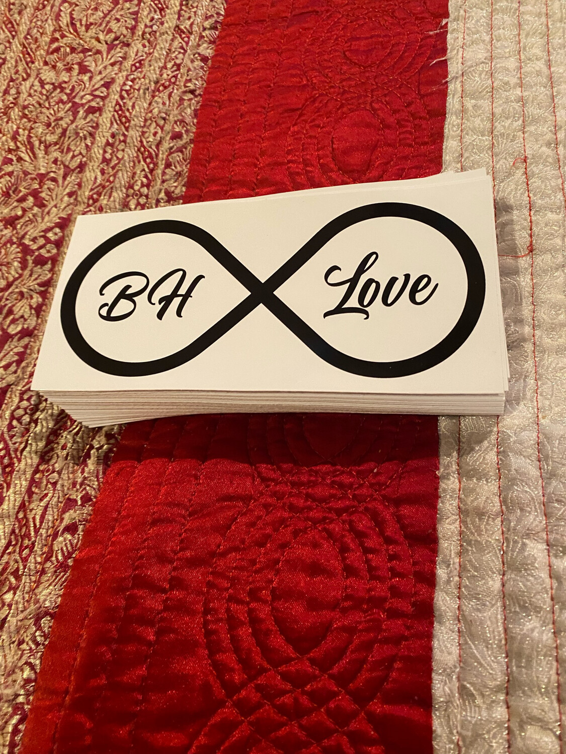BH LOVE Infinity Bumper Stickers White Background &amp; Black Text