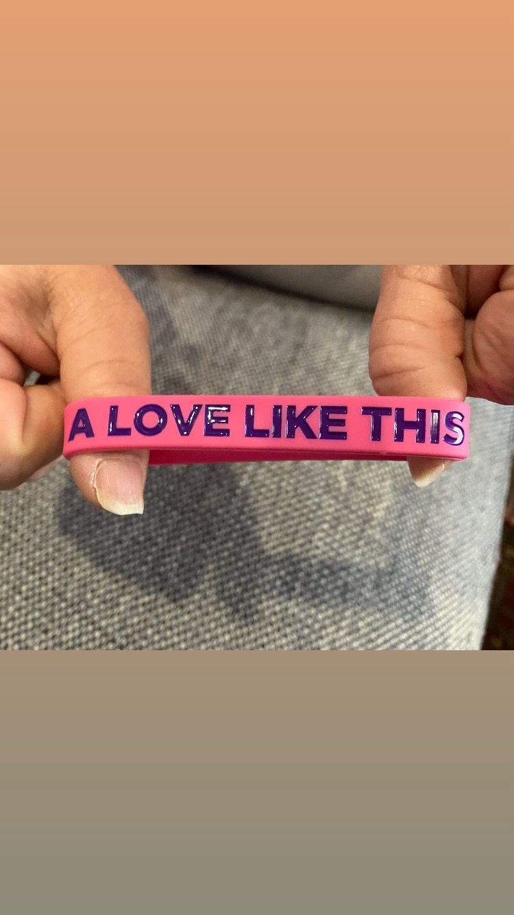 A LOVE LIKE THIS Wristbands Pink Colour &amp; Purple Text