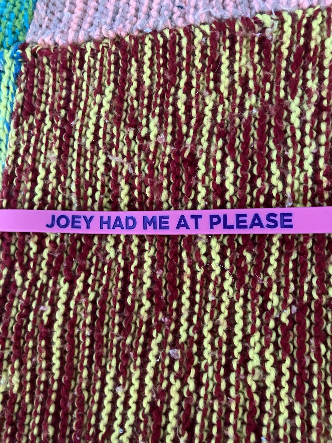 JOEY HAD ME AT PLEASE Wristbands (Pink Colour &amp; Purple Text)