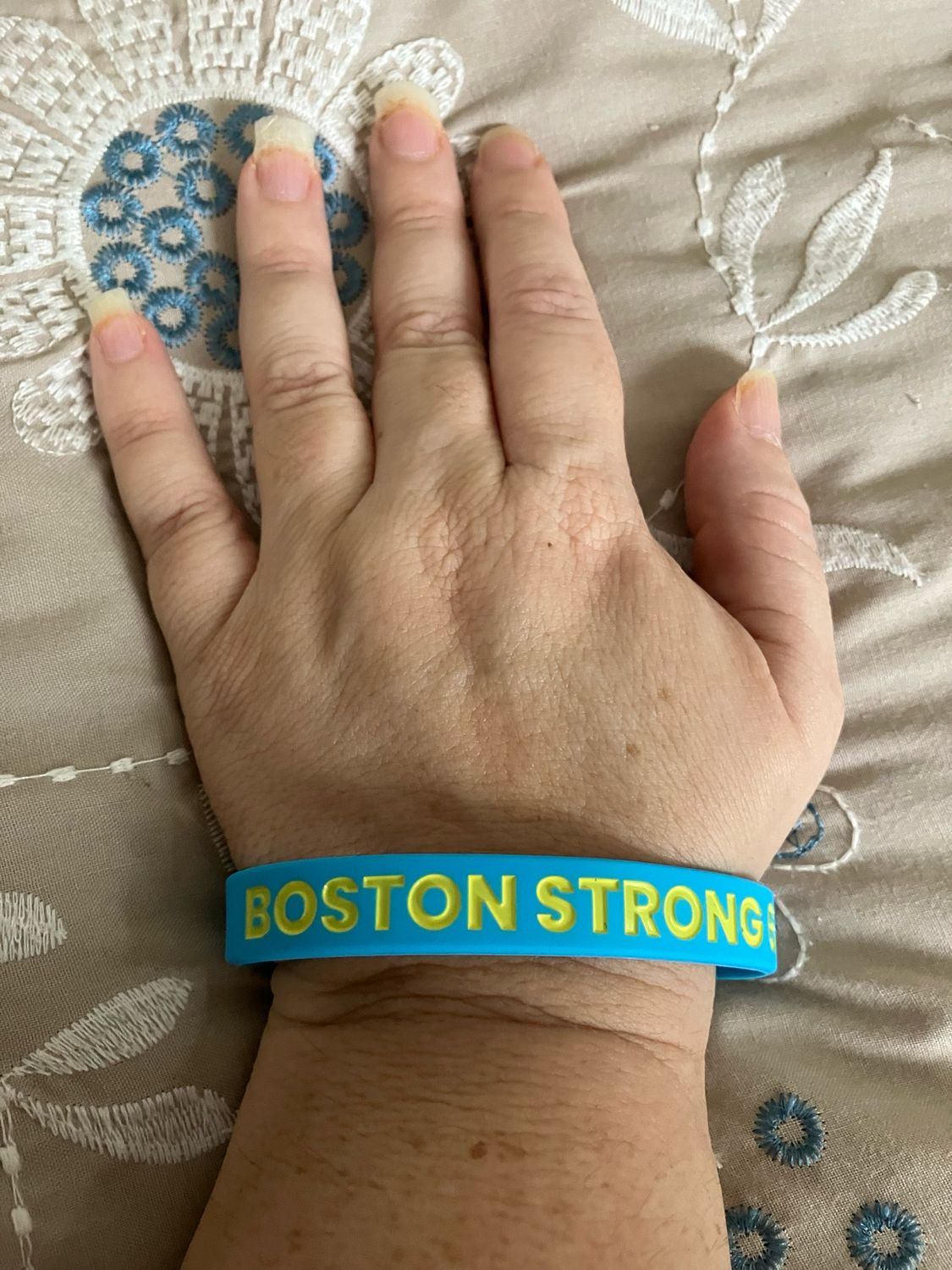 BOSTON STRONG 617 Wristbands Blue Colour &amp; Yellow Text