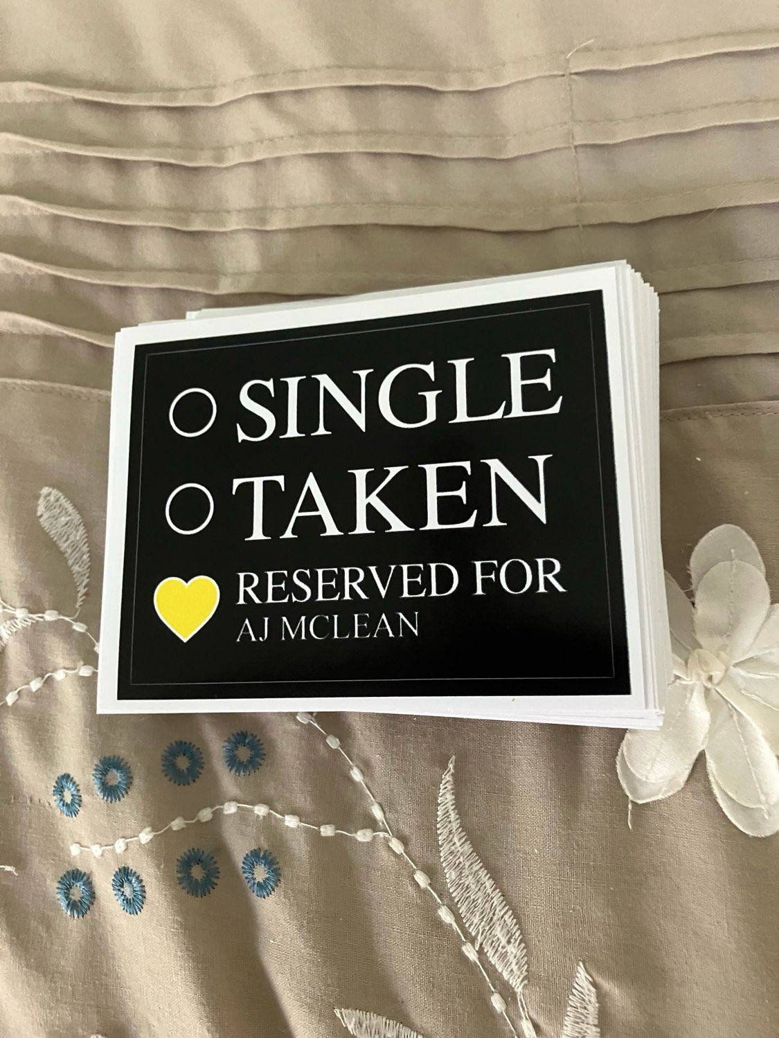 SINGLE TAKEN 💛 RESERVED FOR AJ McLEAN Bumper Stickers