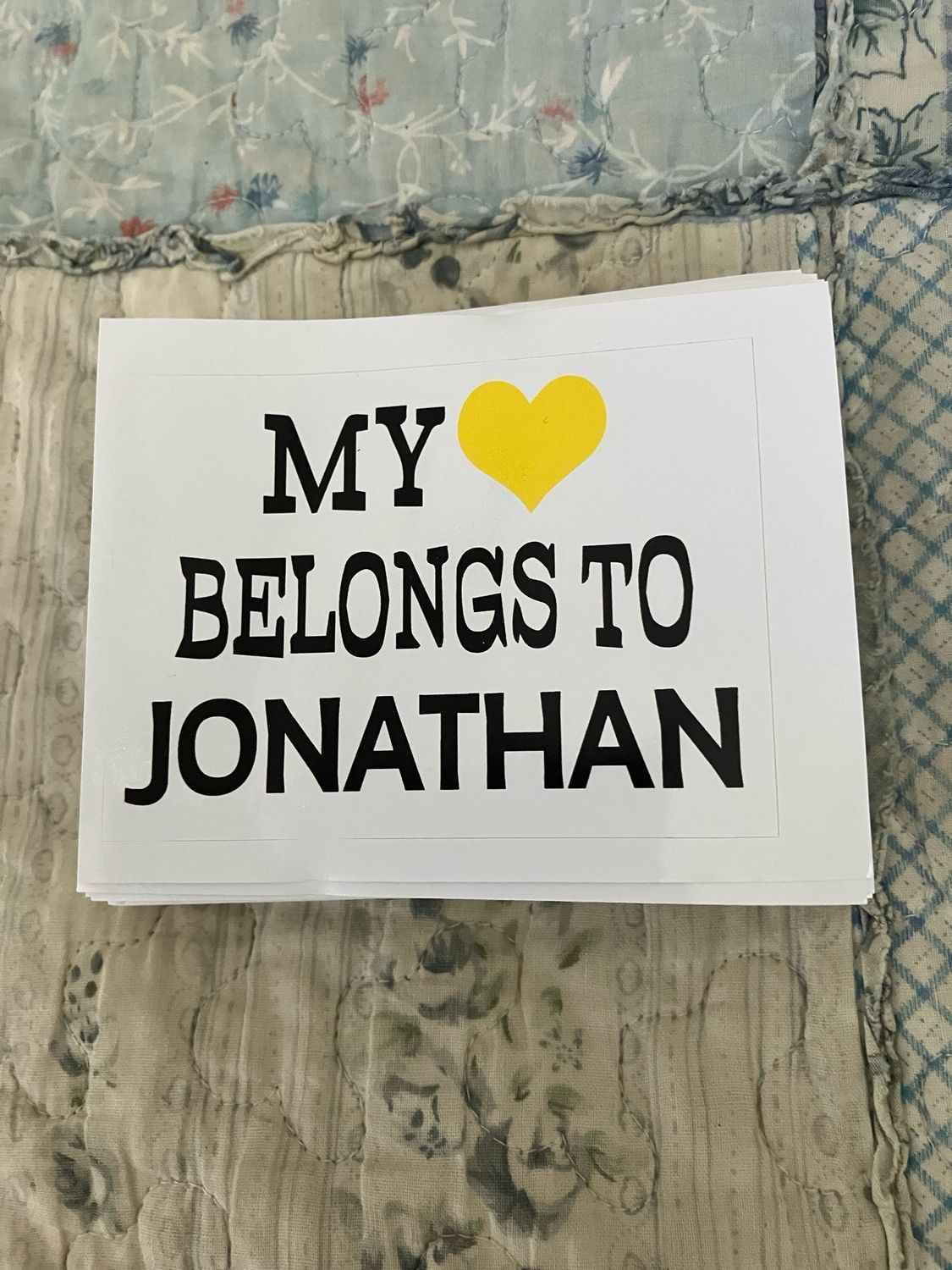 MY 💛 BELONGS TO JONATHAN Bumper Stickers