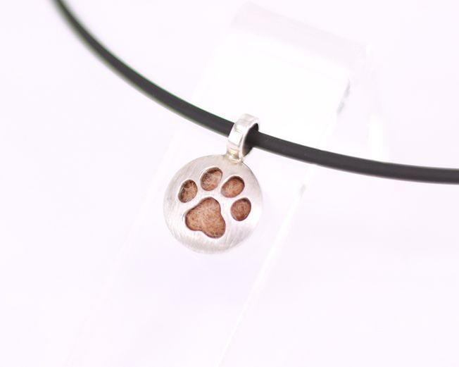 Circle klein mit Pfotenfenster, feste Schlaufe runder Kettenanhänger mit Pfote und Tierhaaren