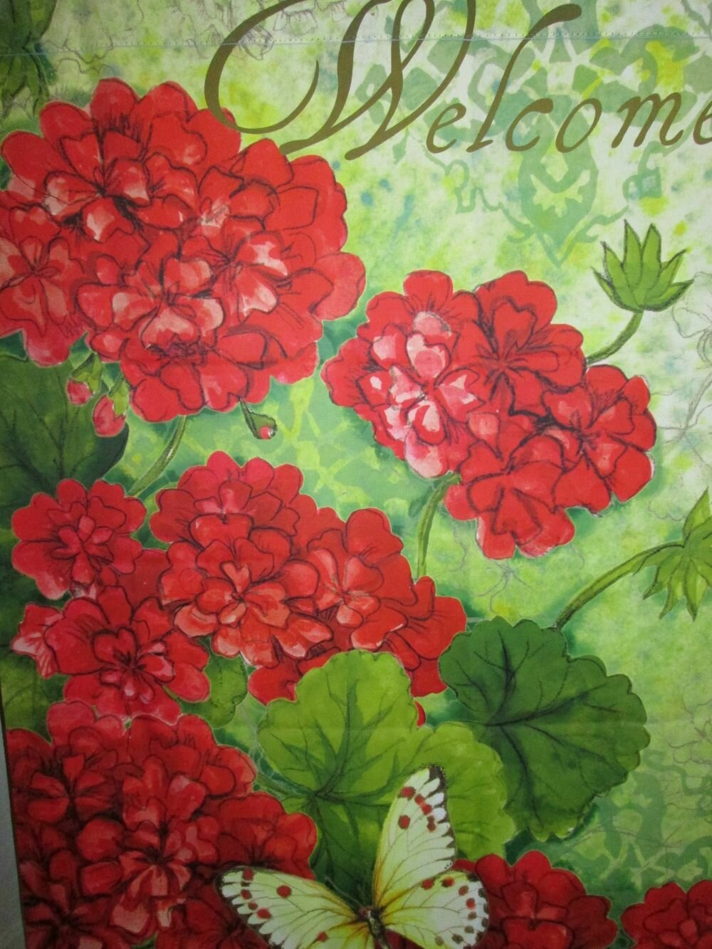House Banner - Welcome Large Geranium Approx 28 x 40 inch
