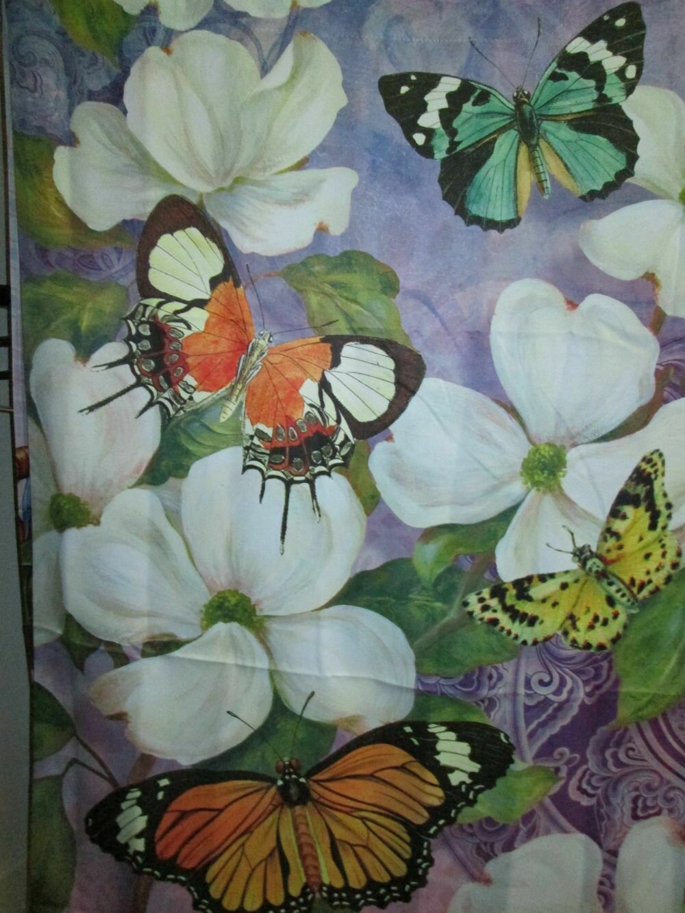 House Banner - WhiteFlowers &amp; Butterflies Approx 28 x 40 inch