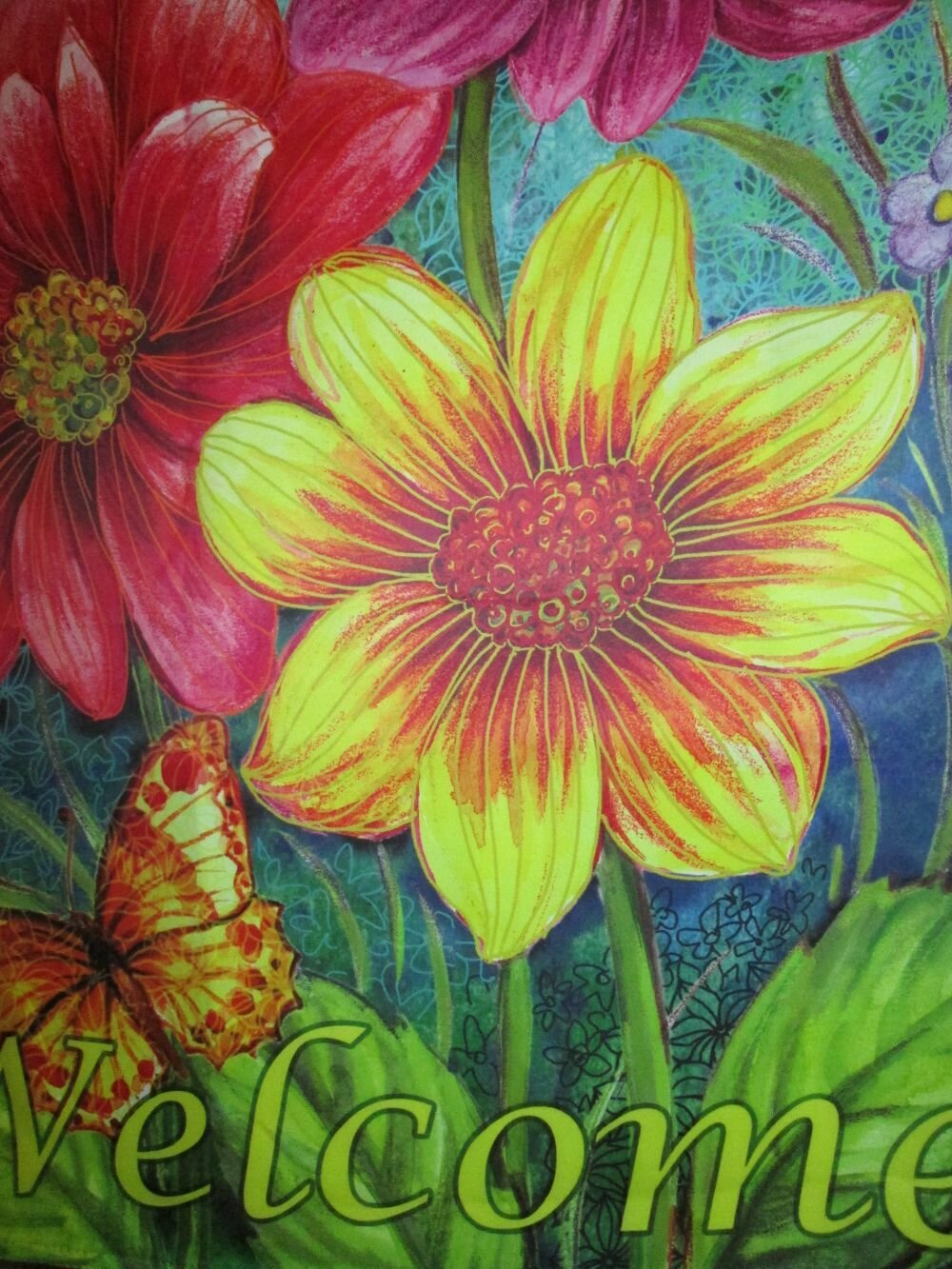 House Banner - Large Yellow Flower Welcome Approx. 28 x 40 inches