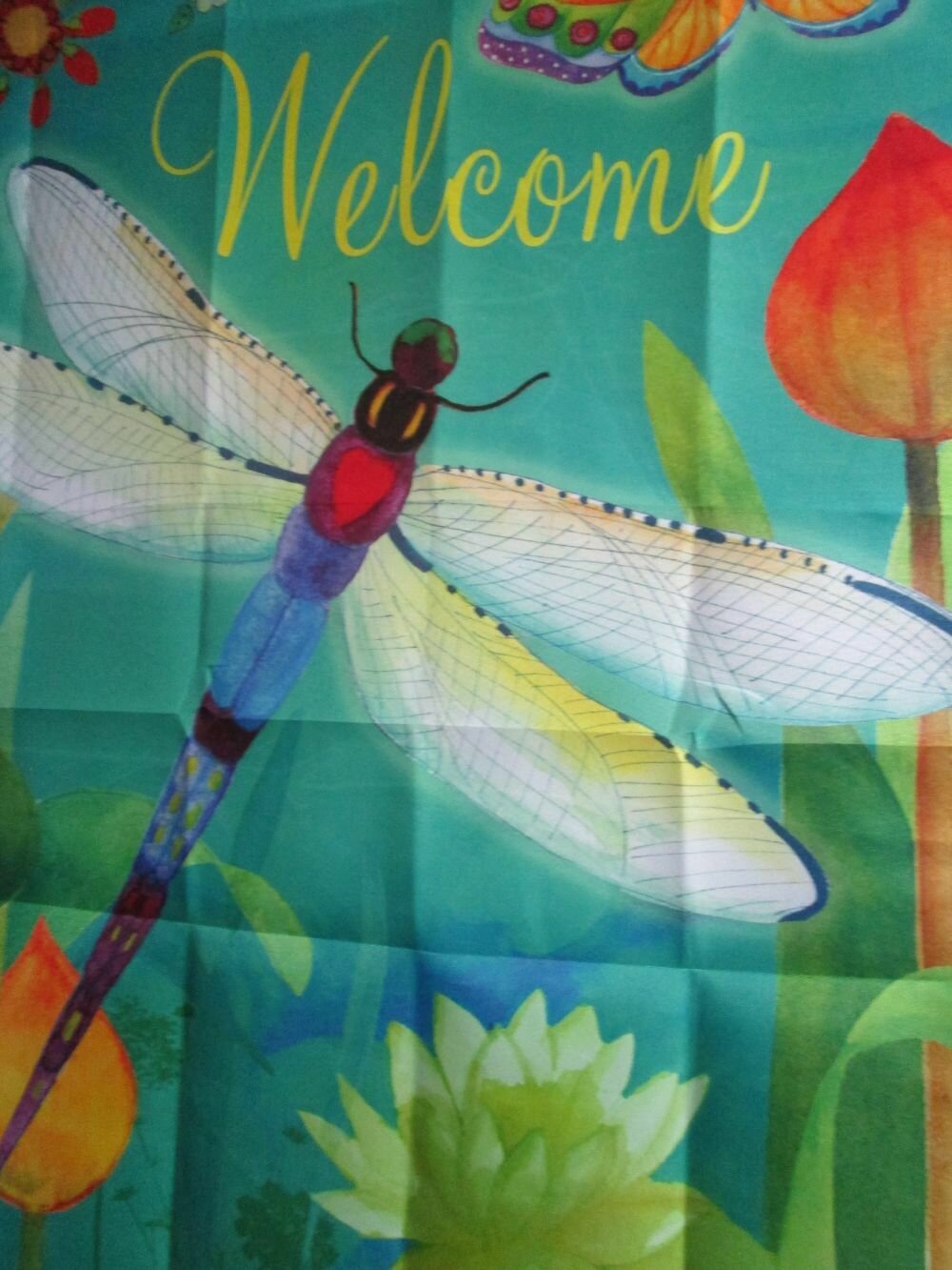 House Banner - Large Dragon Fly Welcome Approx. 28 x 40 inches