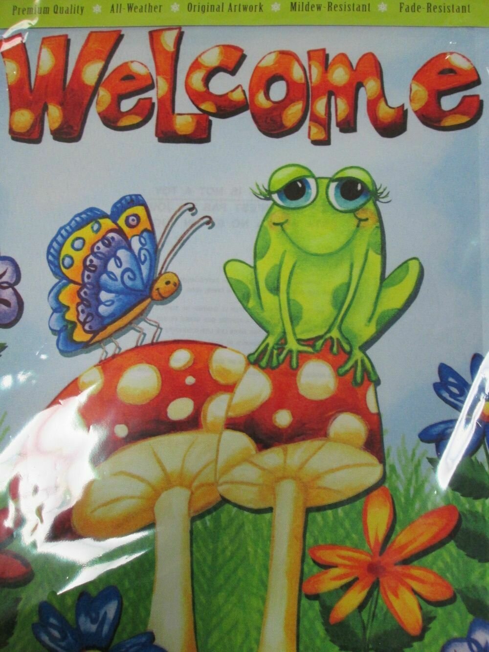 Garden Banner - Welcome Mushroom &amp; Frog Approx 11 x 17 inches
