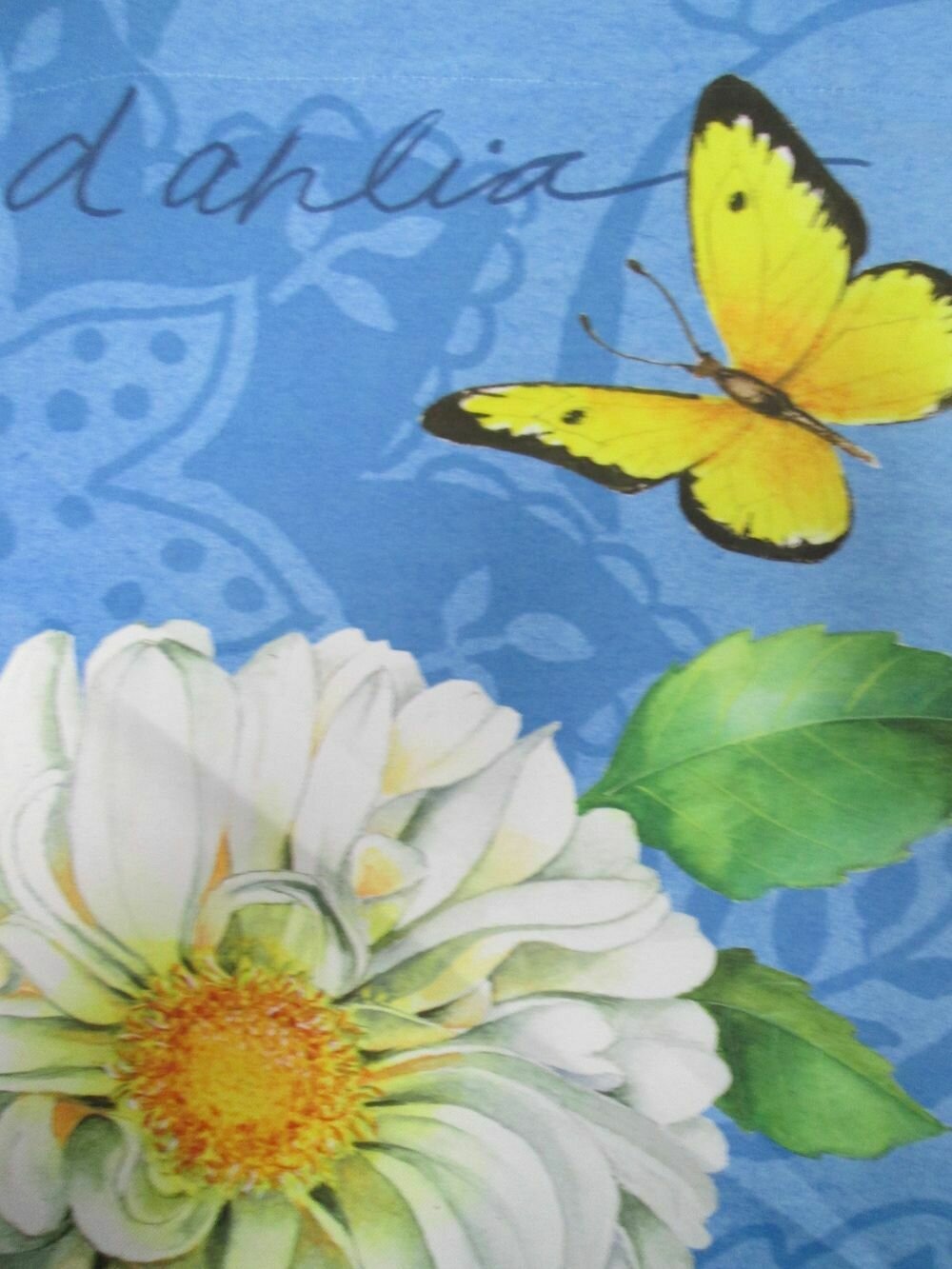 Garden Banner - White Dahlia &amp; Yellow Butterfly Approx 11 x 17 inches