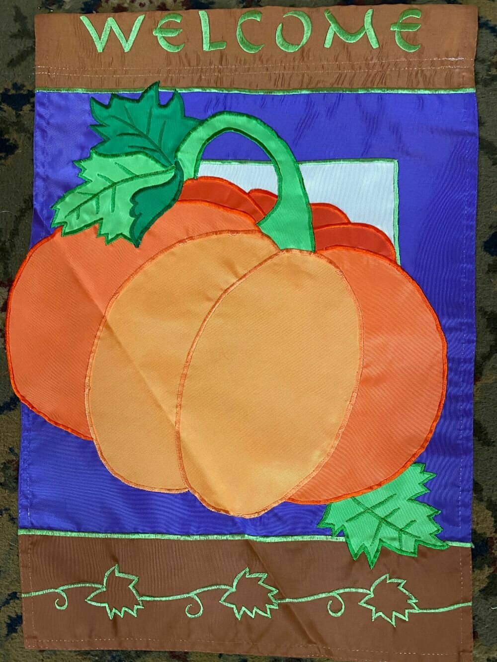 Garden Banner - Applique Two Toned Welcome Pumpkin Approx 11 x 17 inches