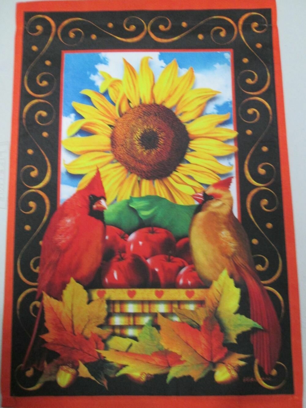 Garden Banner - Sunflower Cardinals with Border Approx 11 x 17 inches
