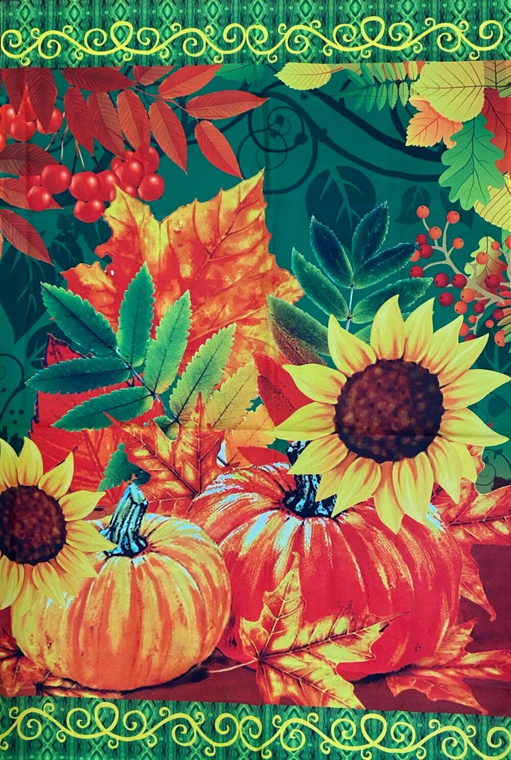 House Banner - Brilliant leaves &amp; two Sunflowers Approx 28 x 40 inches
