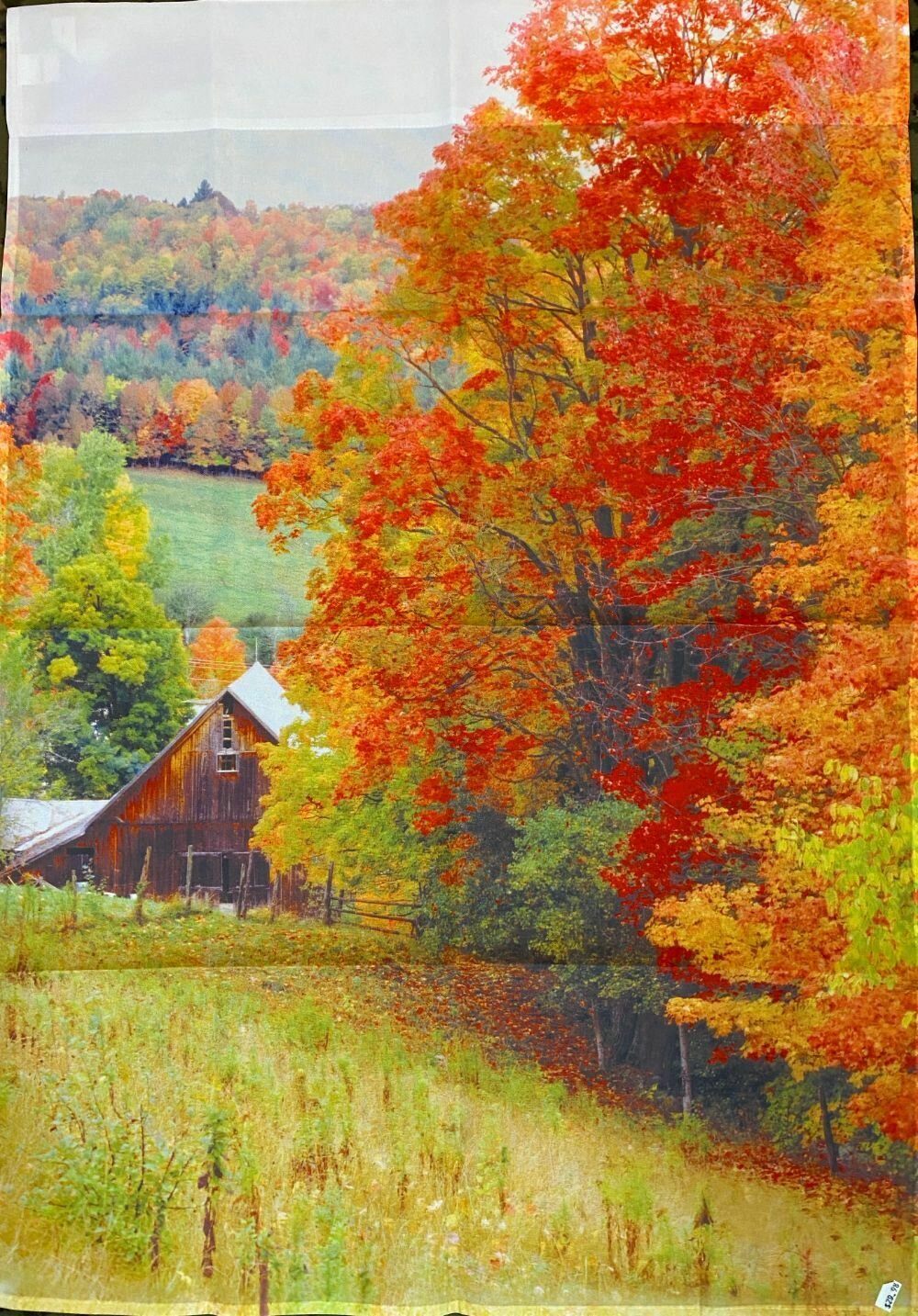 House Banner - Colourful Fall Trees By Barn Approx 28 x 40 inches