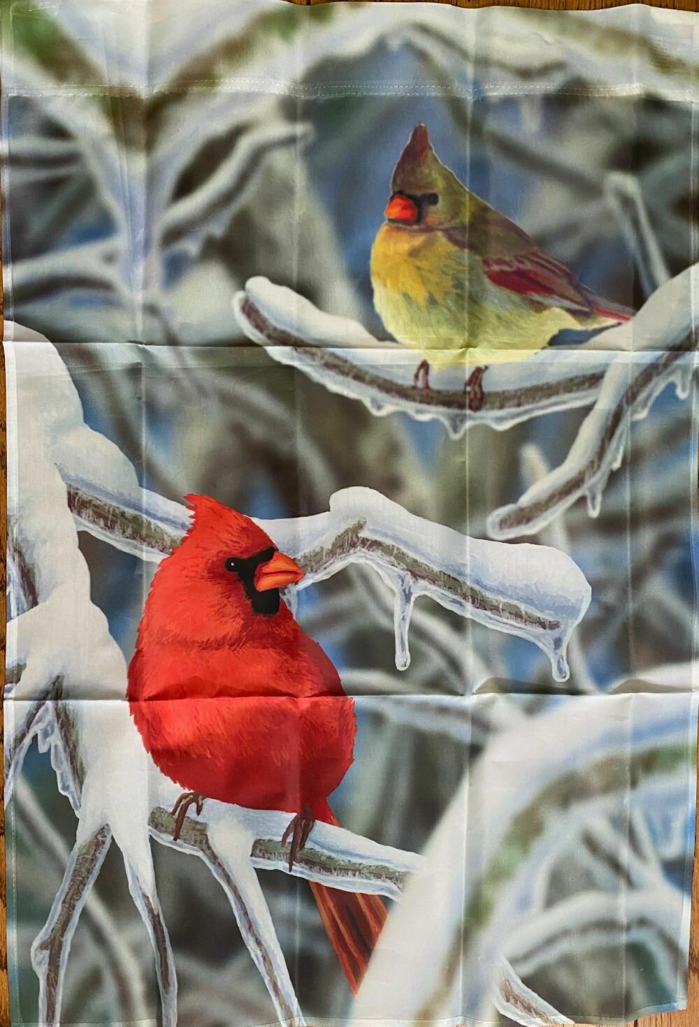 House Banner - Cardinals On Snowy Pine - Approx 28 x 40 inches