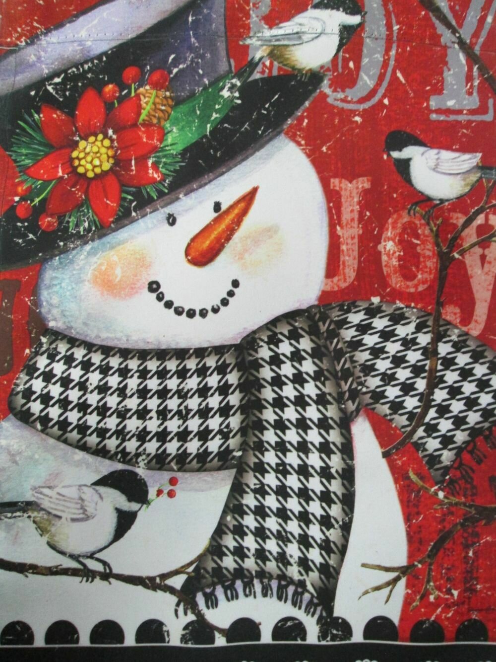 Garden Banner - Checker Scarf Snowman- Approx 11 x 17 inches