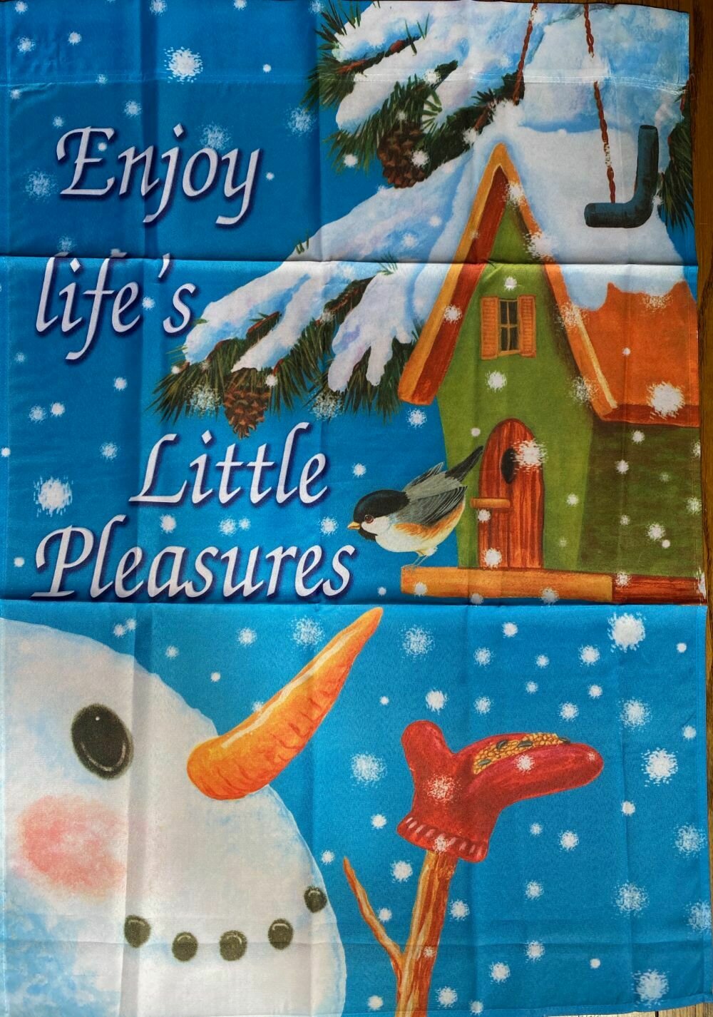 House Banner - Enjoy Lifes Little Pleasures Snowman - Approx 28 x 40 Inches