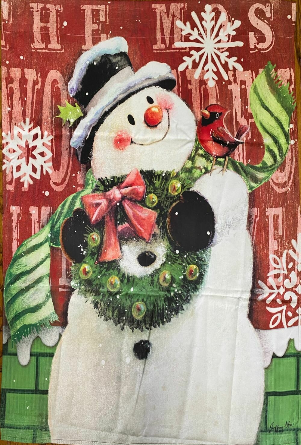 House Banner - Happy Snowman &amp; Wreath - Approx 28 x 40 Inches