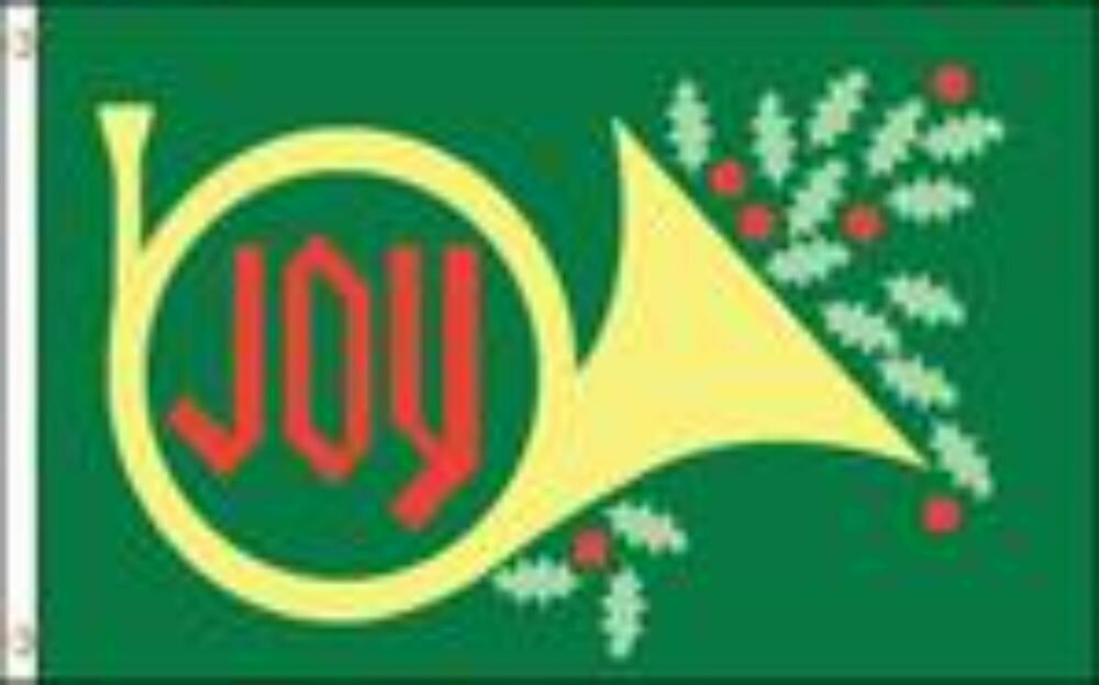 Christmas-JOY Trumpet Horn 3x5 ft Satin Polyester