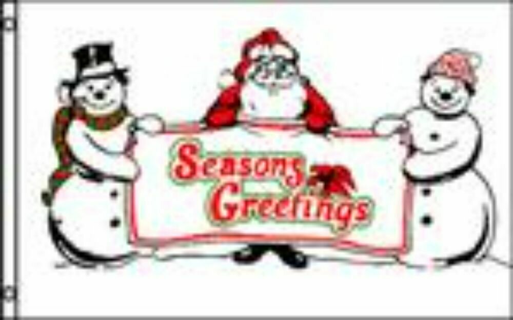 Christmas-White Flag with Snowmen &amp; Santa 3x5 ft Satin Polyester