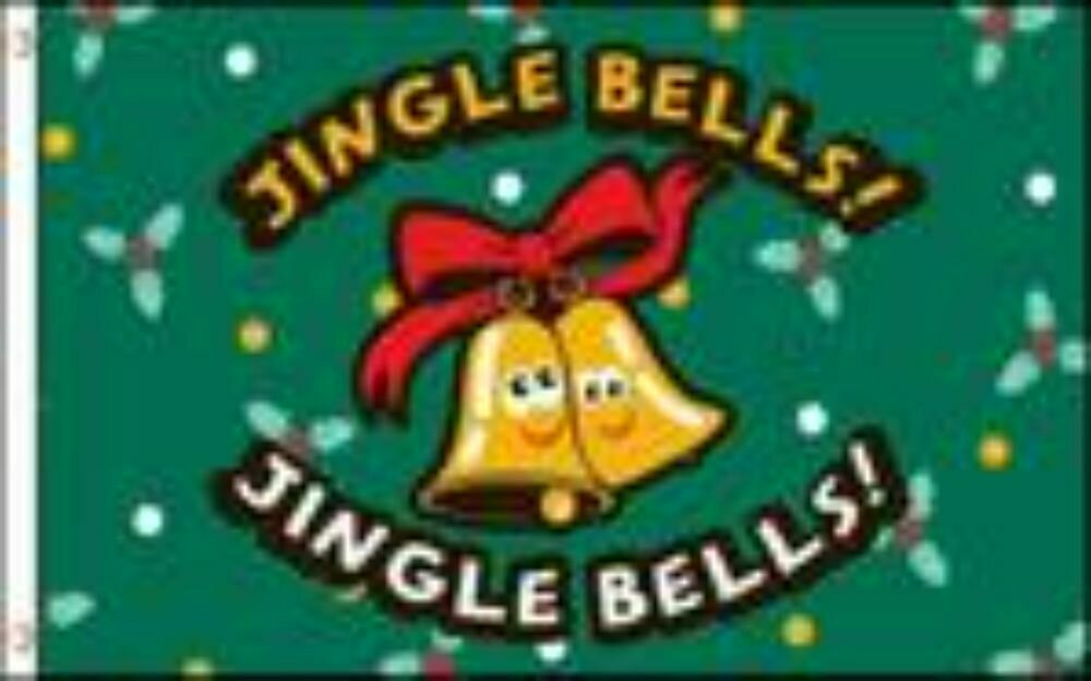 Christmas-Happy Jingle Bells 3x5 ft Satin Polyester