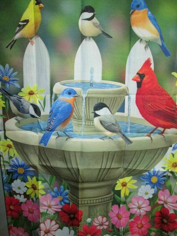 House Banner - Group Of Birds At Bird Bath Approx 28 x 40 inch