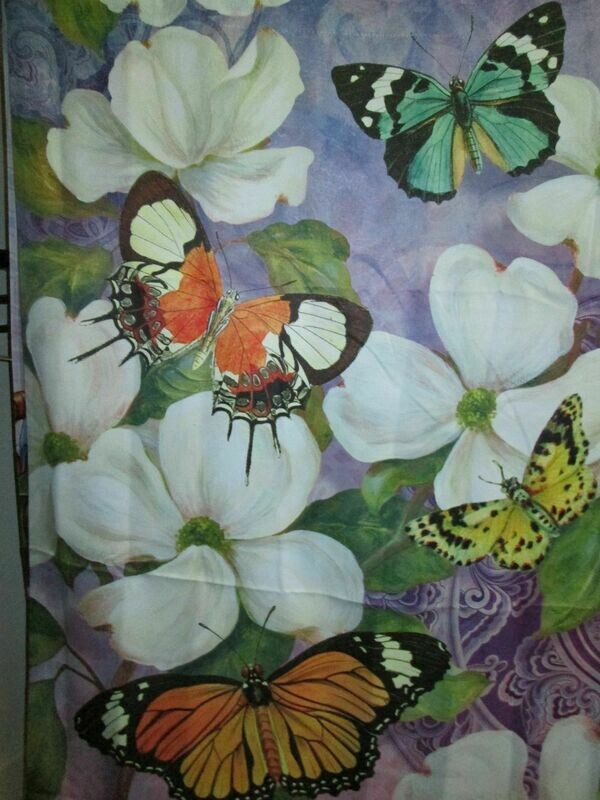 House Banner - WhiteFlowers &amp; Butterflies Approx 28 x 40 inch
