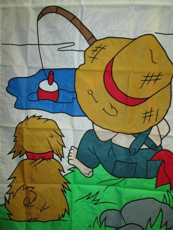 House Banner - Boy &amp; Dog Fishing Approx 28 x 40 inch