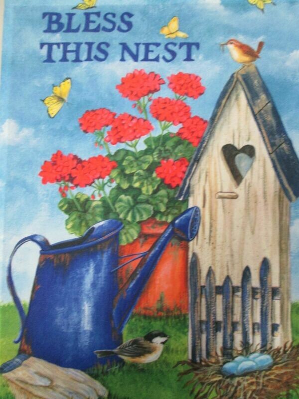 Garden Banner - Bless This Nest and Flowers Approx 11 x 17 inches