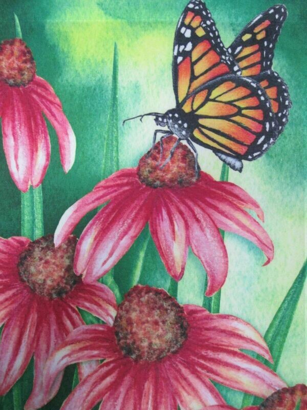 Garden Banner - Monarch Butterflies On Pink Coneflower Approx 11 x 17 inches