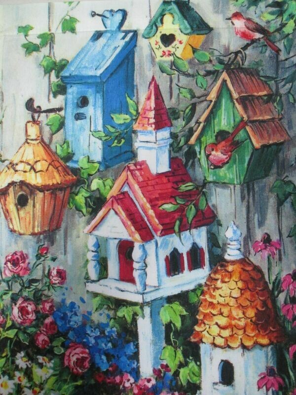 Garden Banner - Many Birdhouses in the Garden and Birds Approx 11 x 17 inches