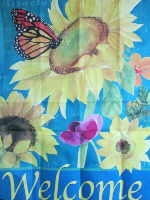 Garden Banner - Welcome Butterflies &amp; Flowers Approx 11 x 17 inches