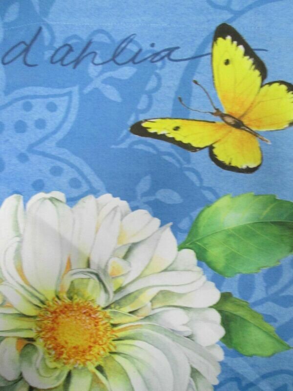 Garden Banner - White Dahlia &amp; Yellow Butterfly Approx 11 x 17 inches