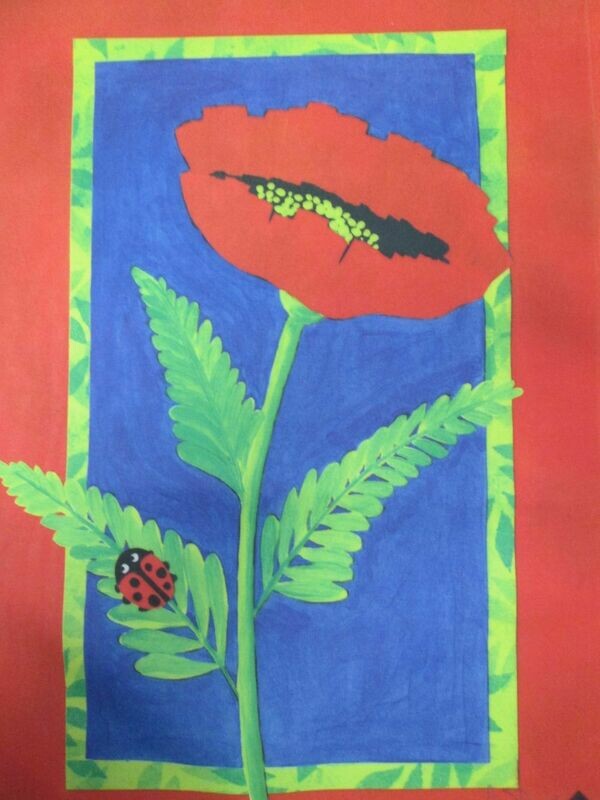 Garden Banner - Red Poppy and Lady Bug Approx 11 x 17 inches