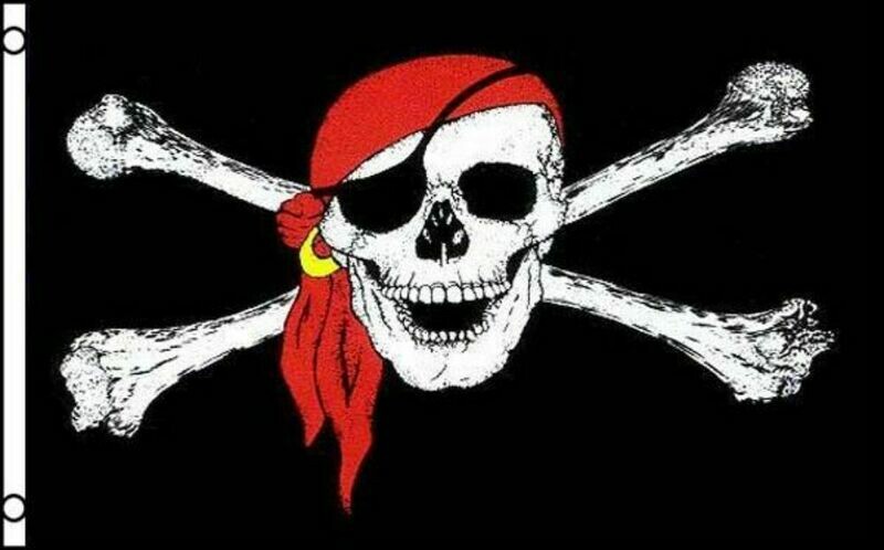 Novelty-Pirate Red Scarf &amp; Gold Earring 3x5 Satin Poly