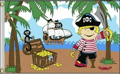 Novelty-BoyPirate &amp; Treasure 3x5 ft Satin Polyester