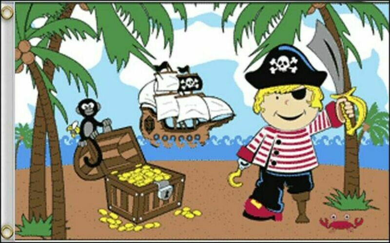 Novelty-BoyPirate &amp; Treasure 3x5 ft Satin Polyester